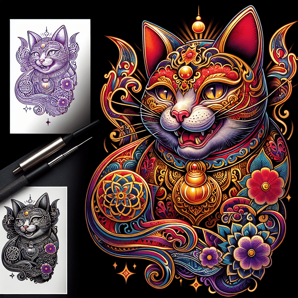 Neo-Traditional Lucky Cat Tattoo