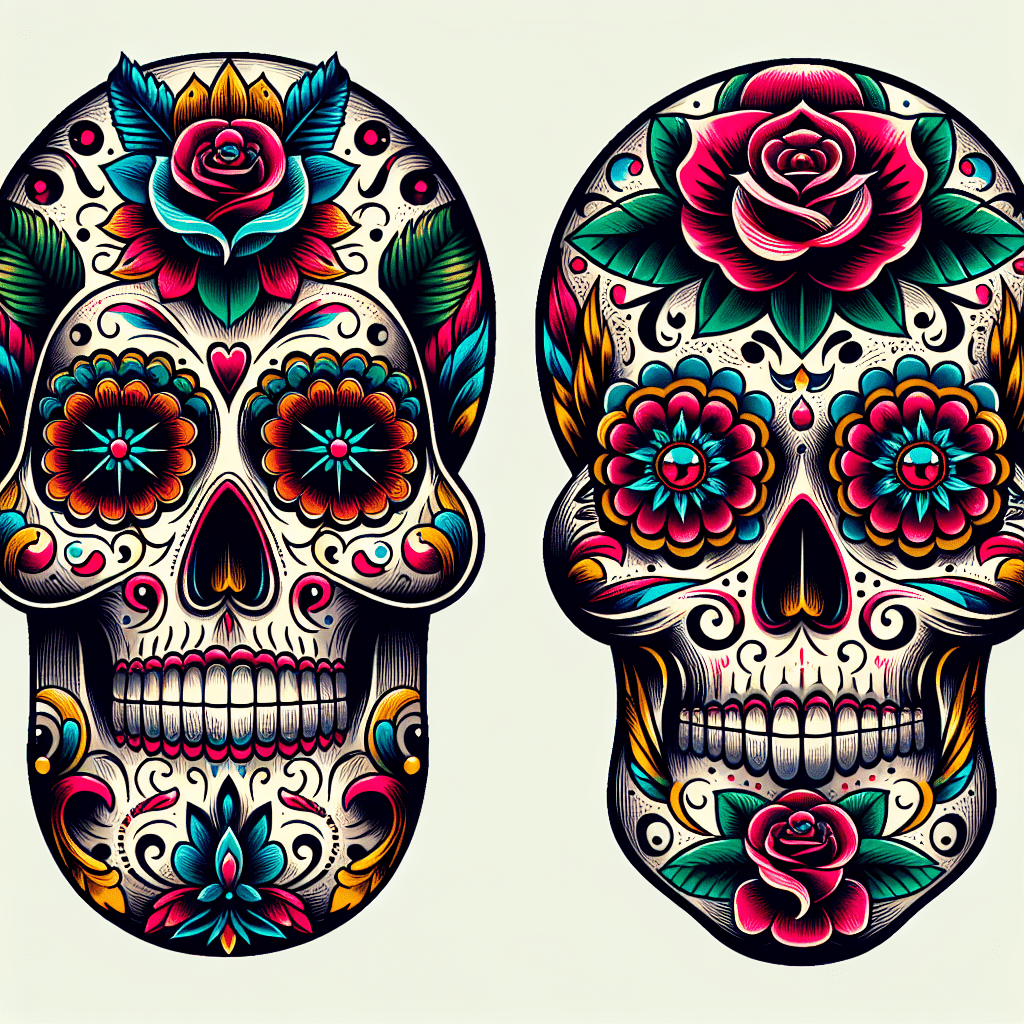 neotraditional sugar skull tattoo