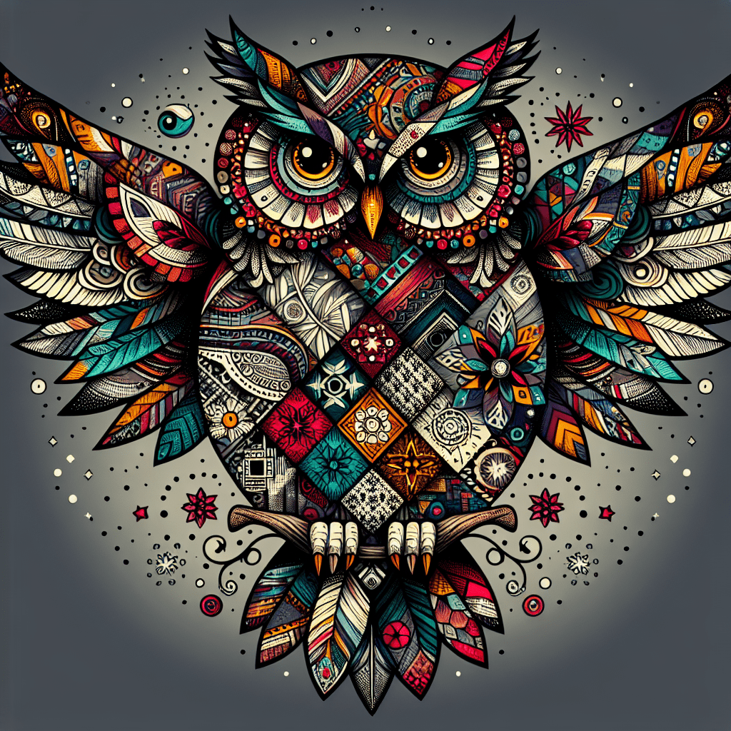 Patchwork Owl Tattoo