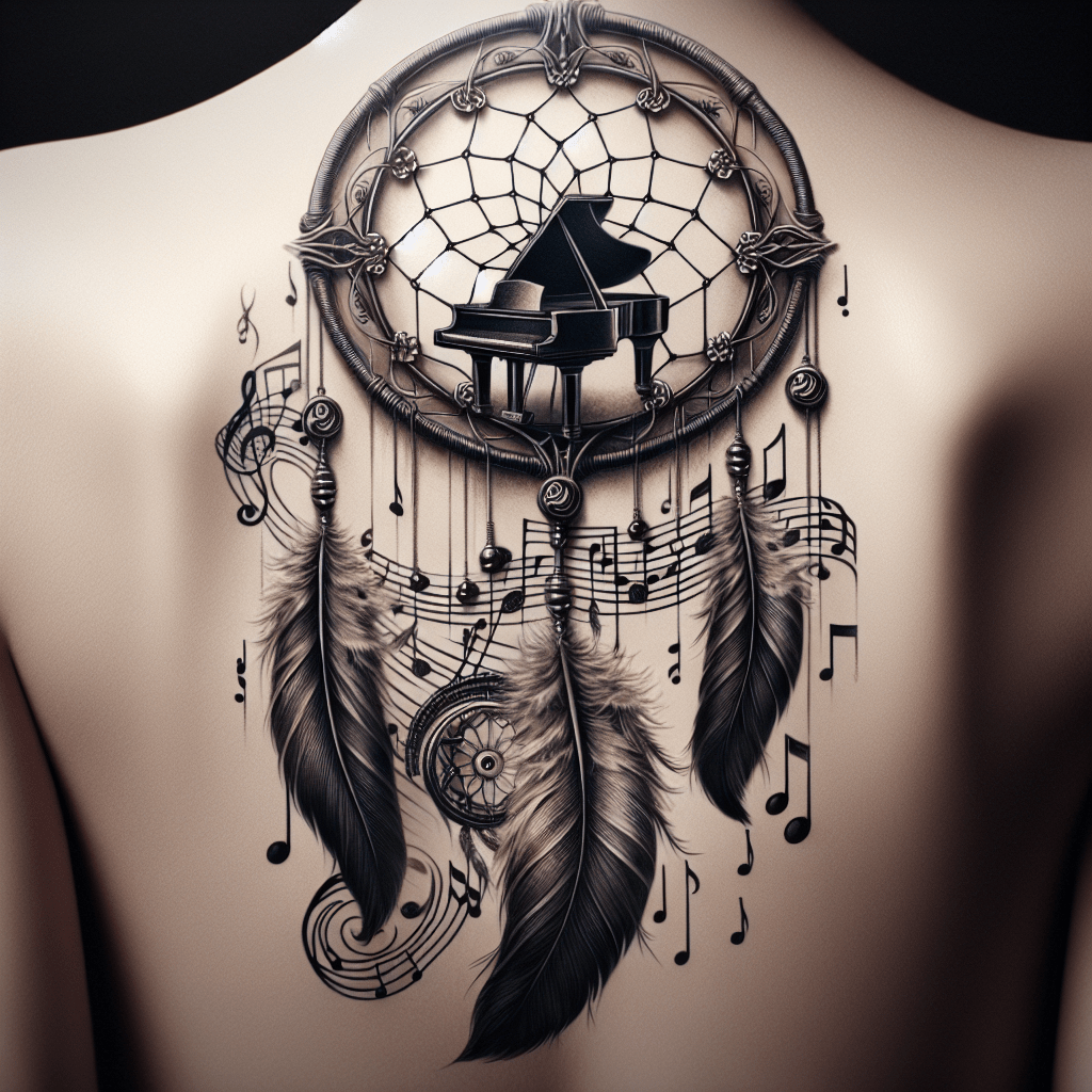 Piano Dreamcatcher Melody Tattoo