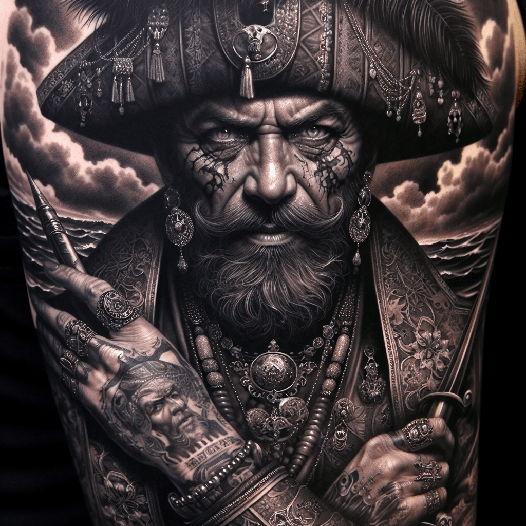 tattoo design, stencil, portrait of captain jack | Stable Diffusion