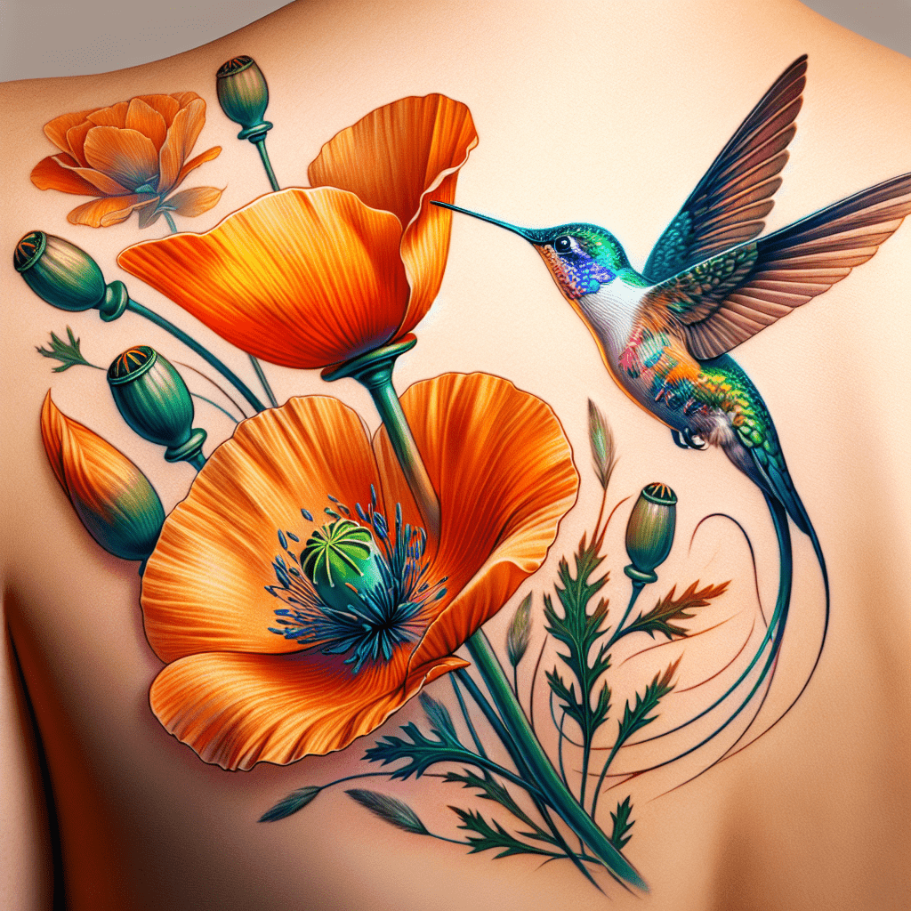 Poppy and Hummingbird Tattoo