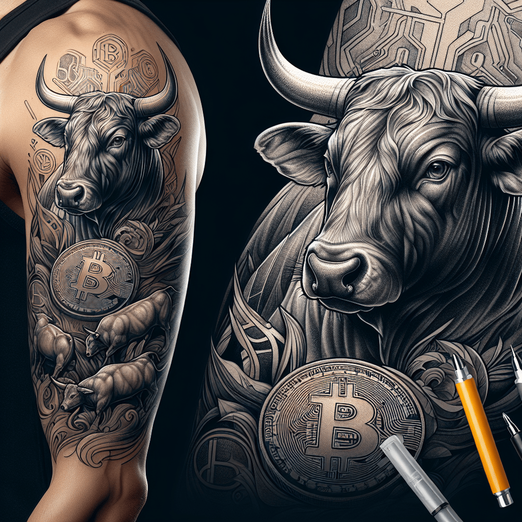 Realistic Bitcoin Bull Tattoo