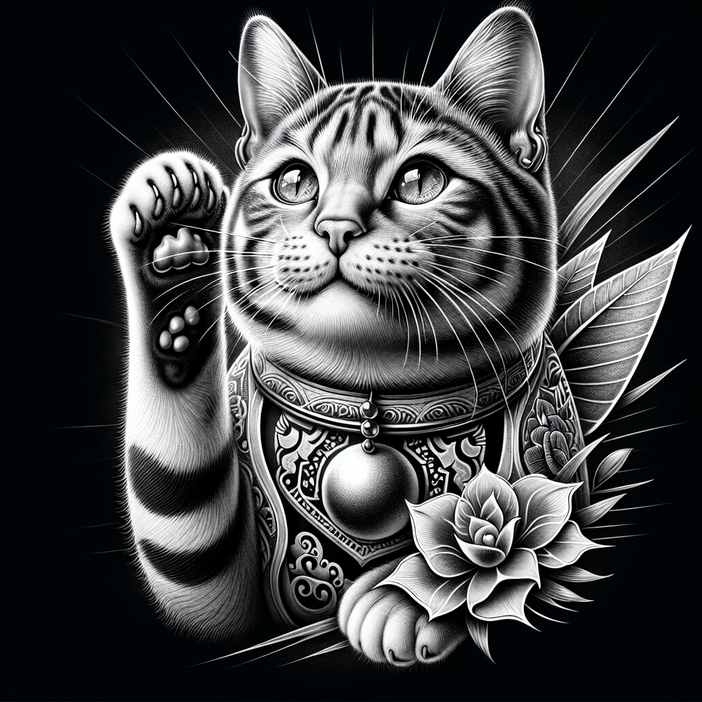 Realistic Lucky Cat Tattoo