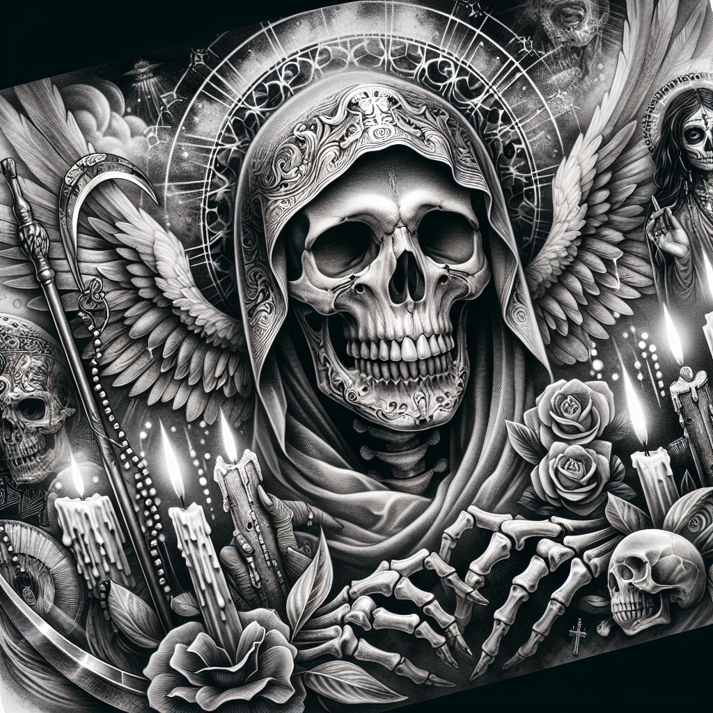 Realistic Santa Muerte Portrait Tattoo