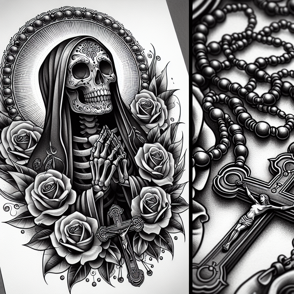 Santa Muerte Holding a Rosary Tattoo