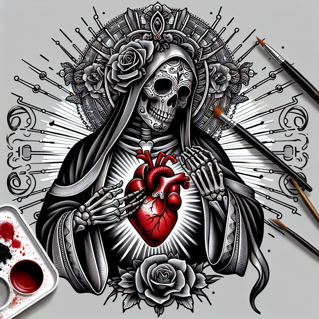 Santa Muerte with Sacred Heart Tattoo