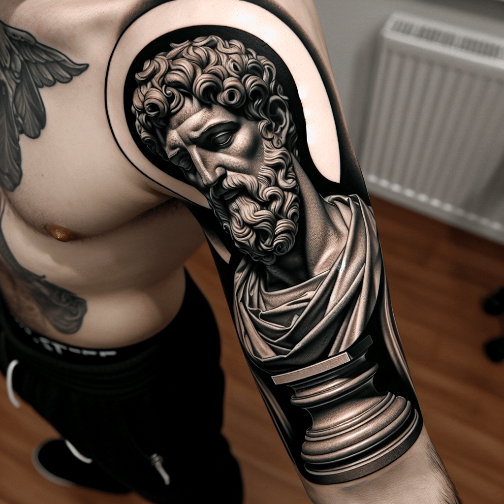 sculptural saint bust tattoo