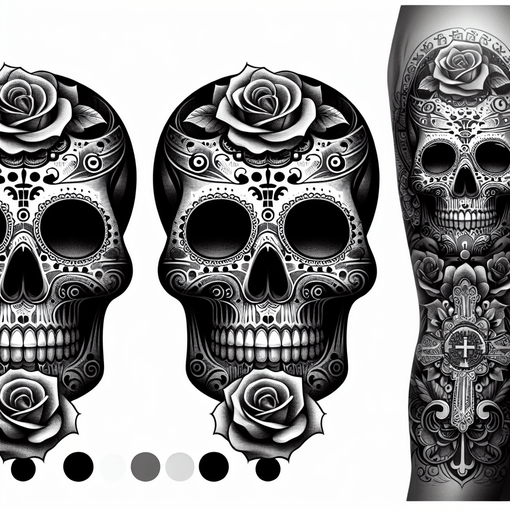 Traditional Black and Grey Sugar Skull Tattoo