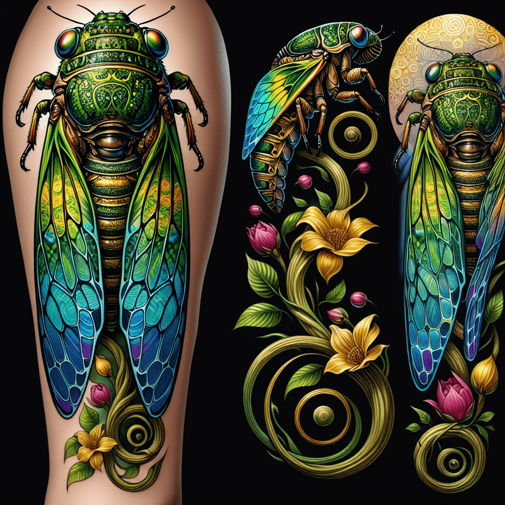 vibrant cicada tattoo