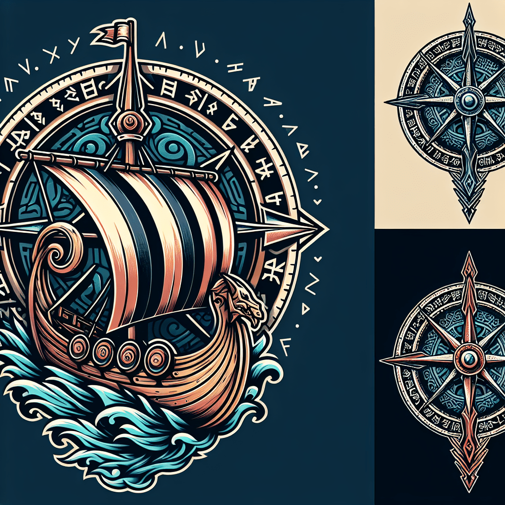 Viking Ship and Compass Tattoo