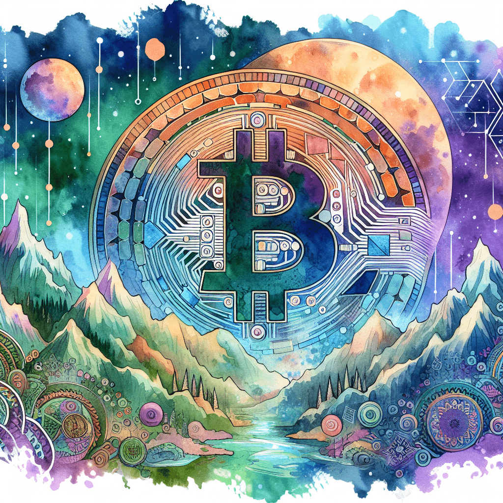 Watercolor Bitcoin Landscape Tattoo