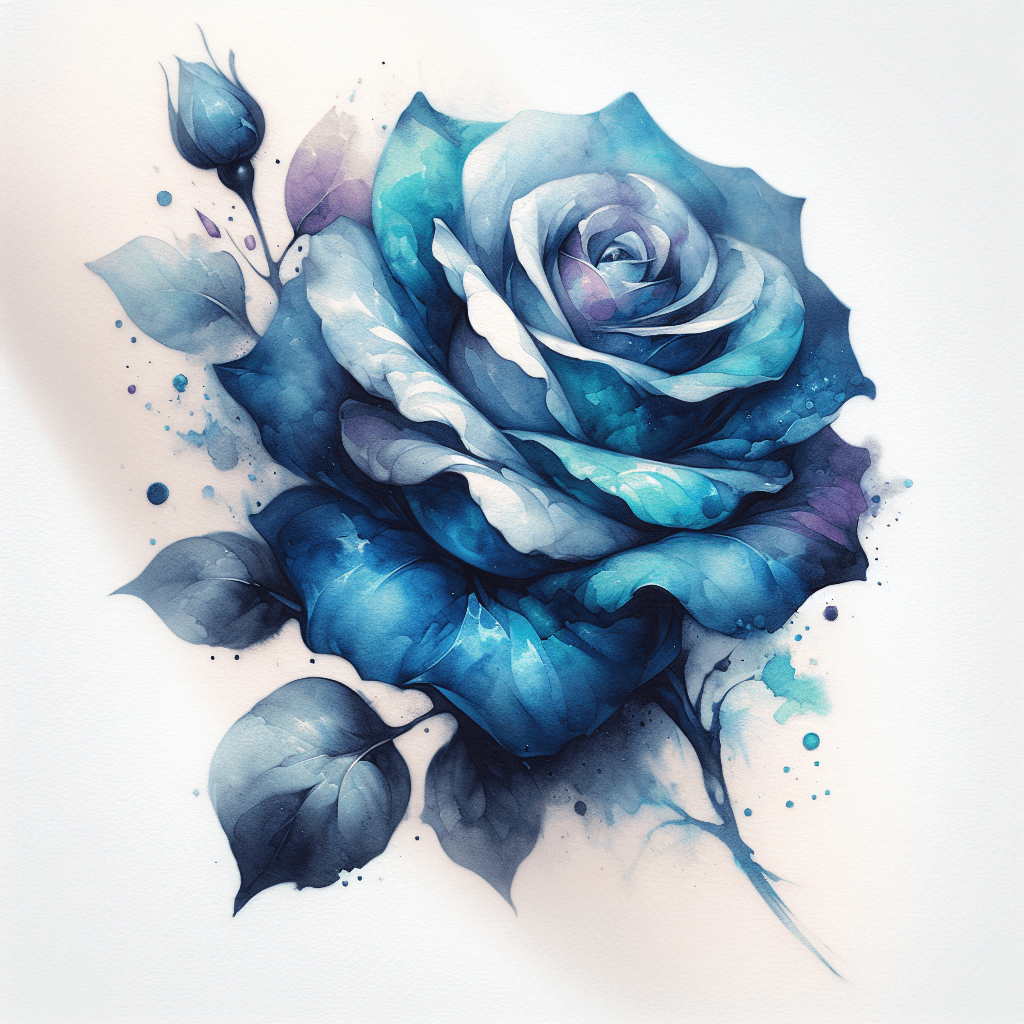 Watercolor Blue Rose Tattoo