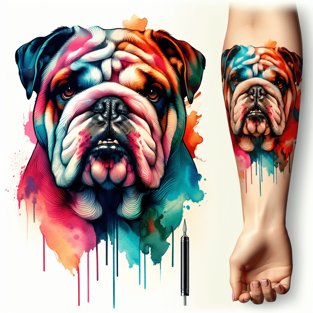 Watercolor Bulldog Portrait Tattoo