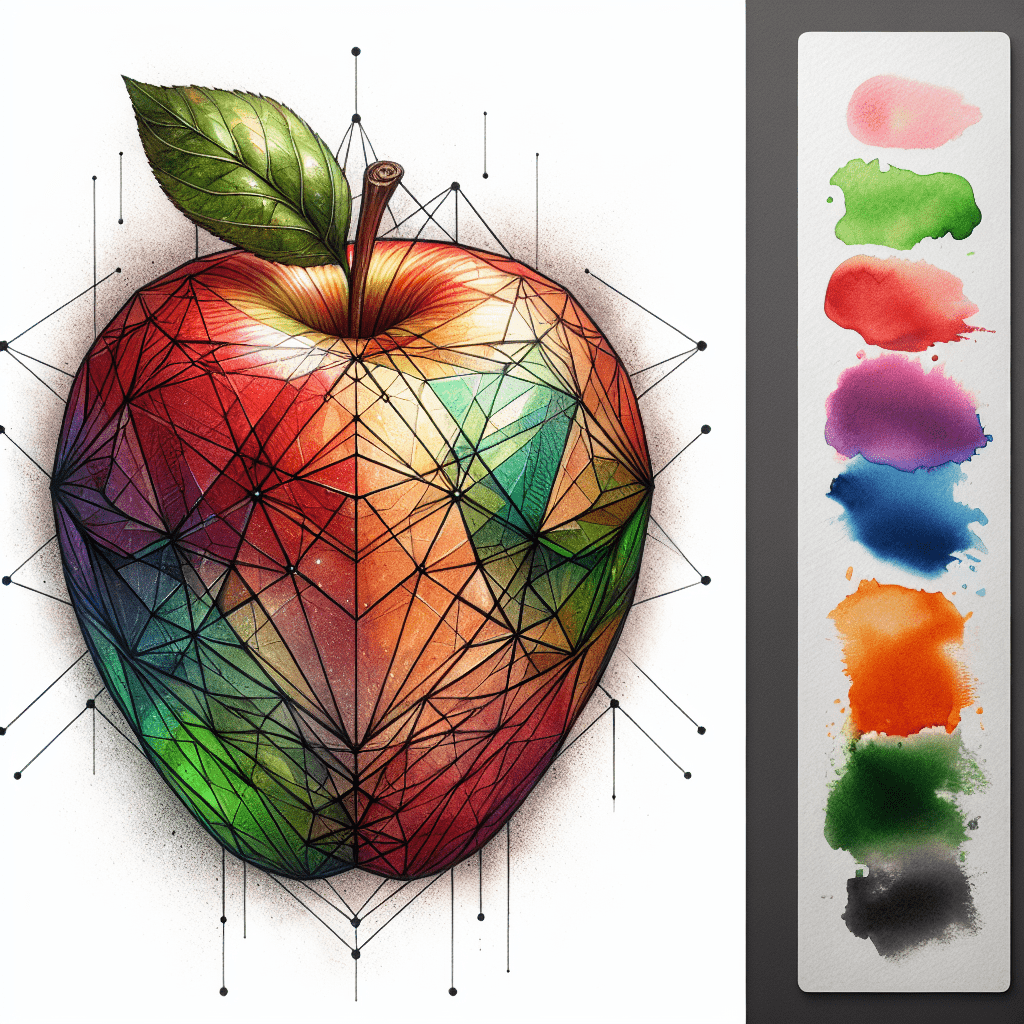 Watercolor Geometric Apple Tattoo