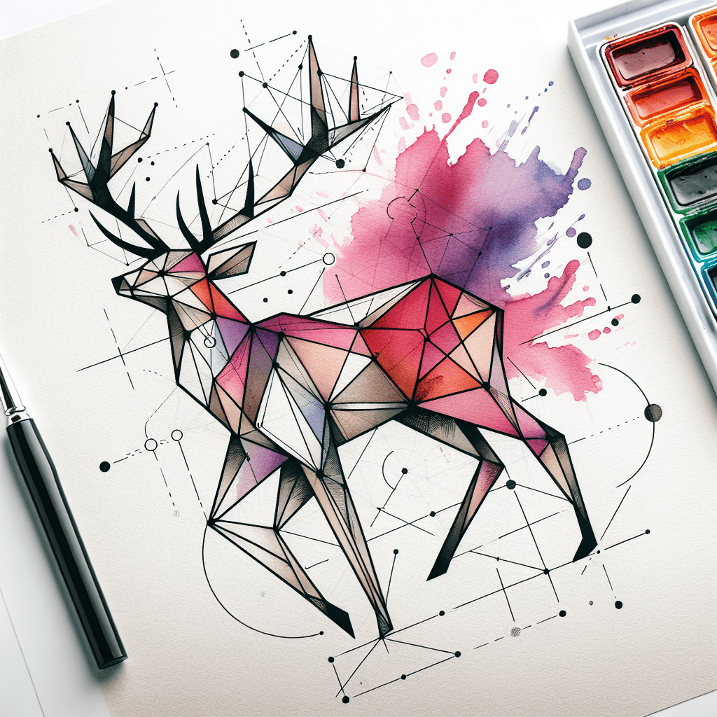 Watercolor Geometric Deer Tattoo