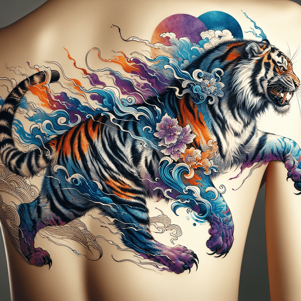 Watercolor Japanese Tiger Tattoo