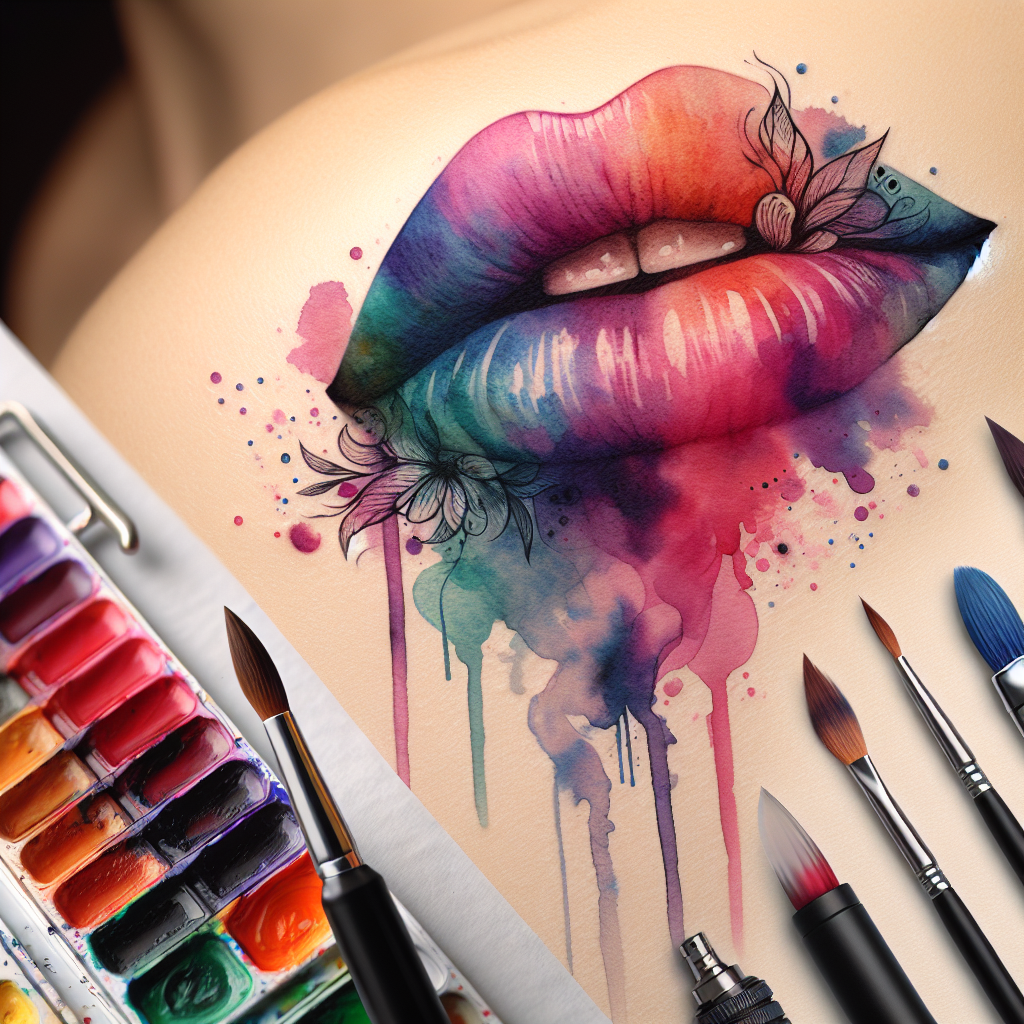 Watercolor Lips Tattoo