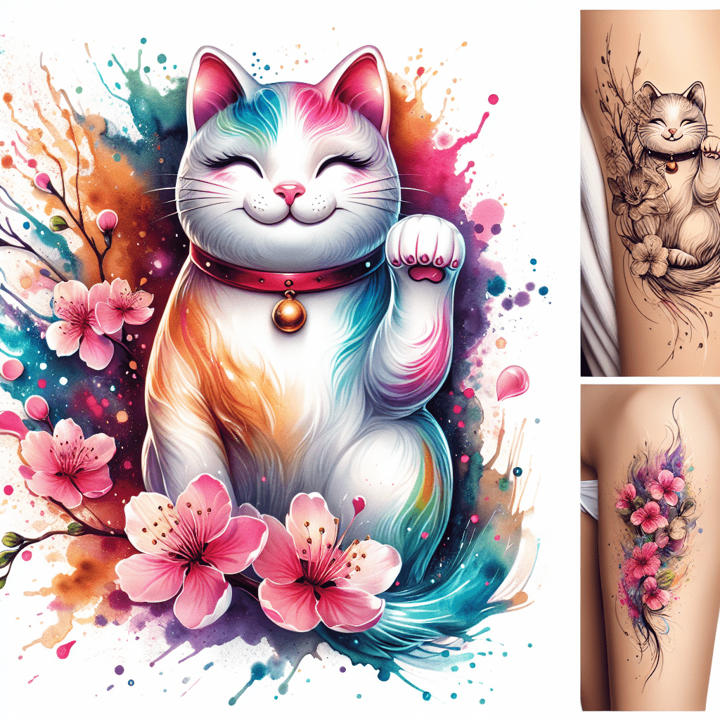 watercolor lucky cat tattoo