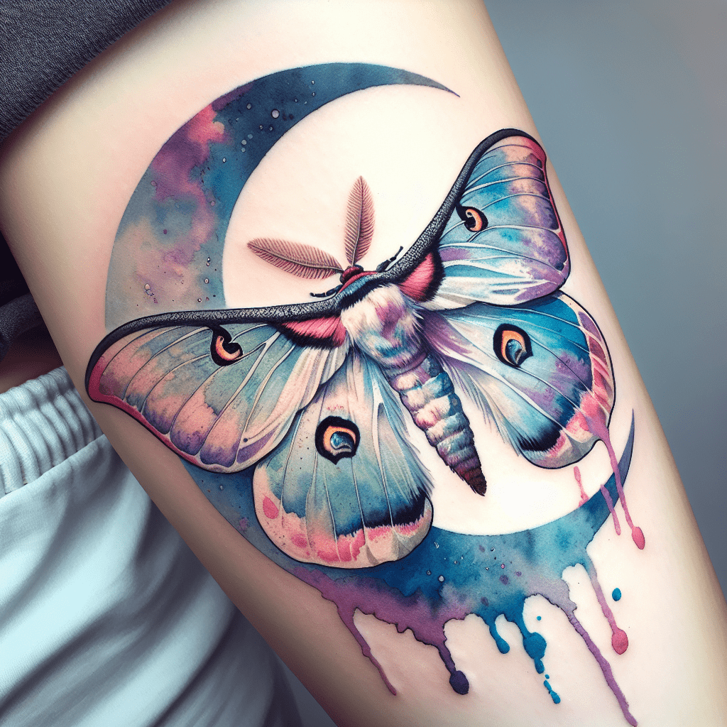 Watercolor Lunar Moth Tattoo