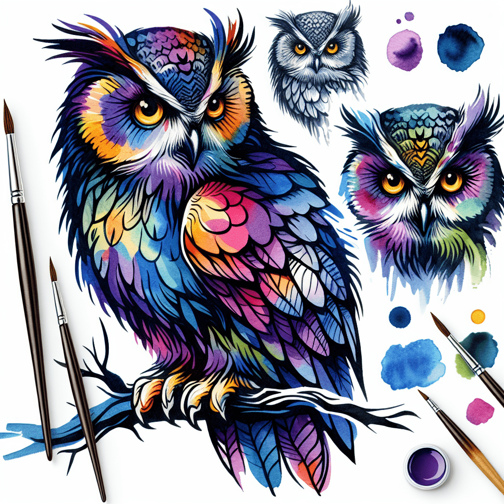 Watercolor Owl Tattoo