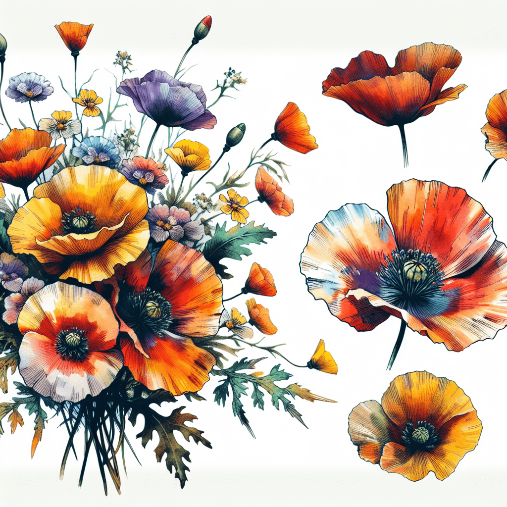 Watercolor Poppy Bouquet Tattoo