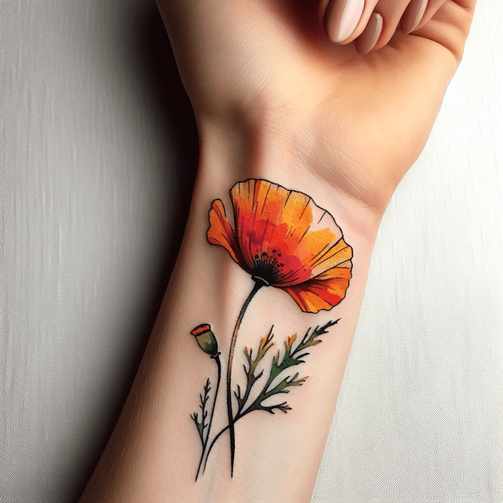 Watercolor Poppy Wrist Tattoo