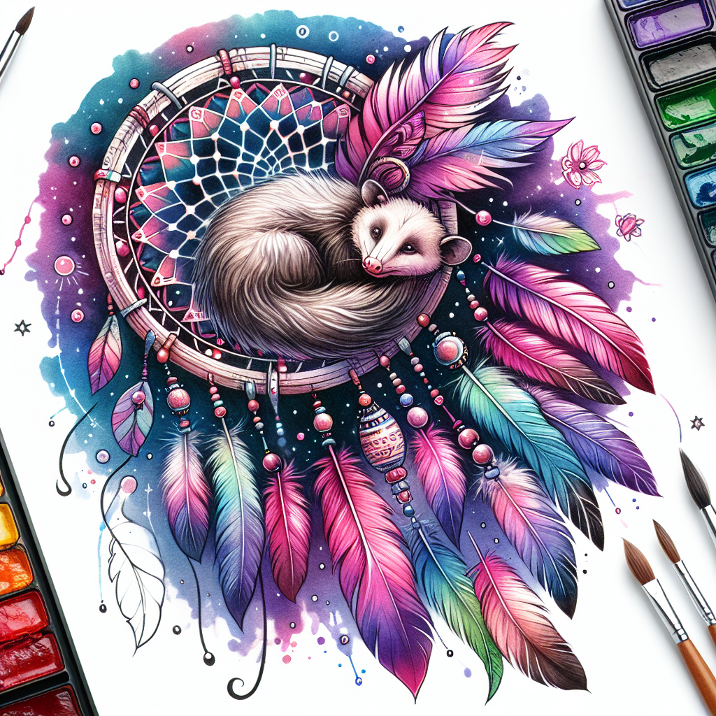 Watercolor Possum Dreamcatcher Tattoo