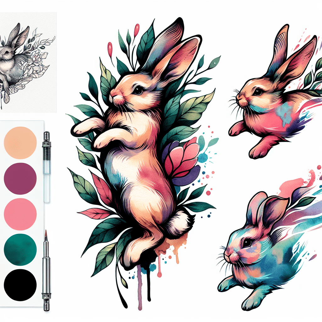 Watercolor Rabbit Trio Tattoo