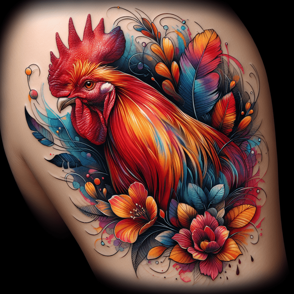 Watercolor Rooster Tattoo