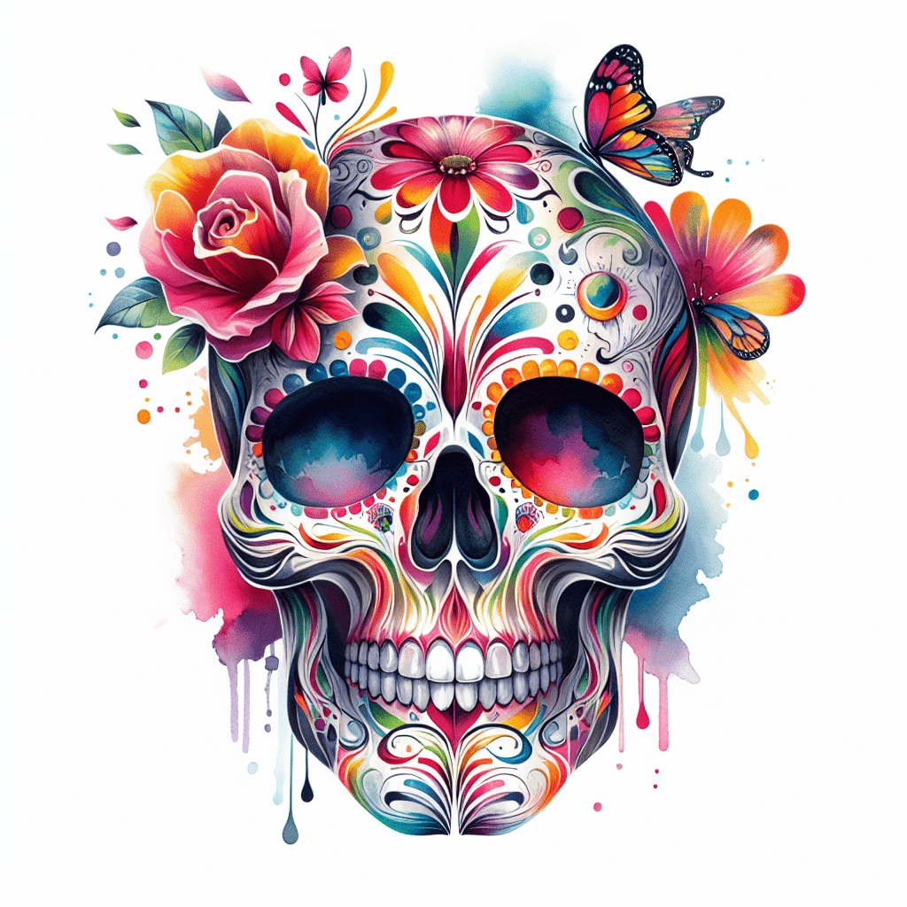 Watercolor Sugar Skull Tattoo