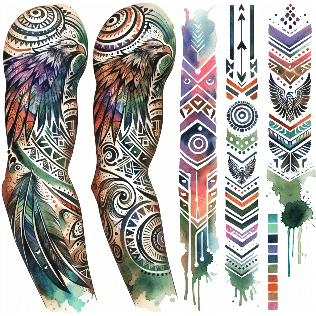 Watercolor Tribal Sleeve Tattoo