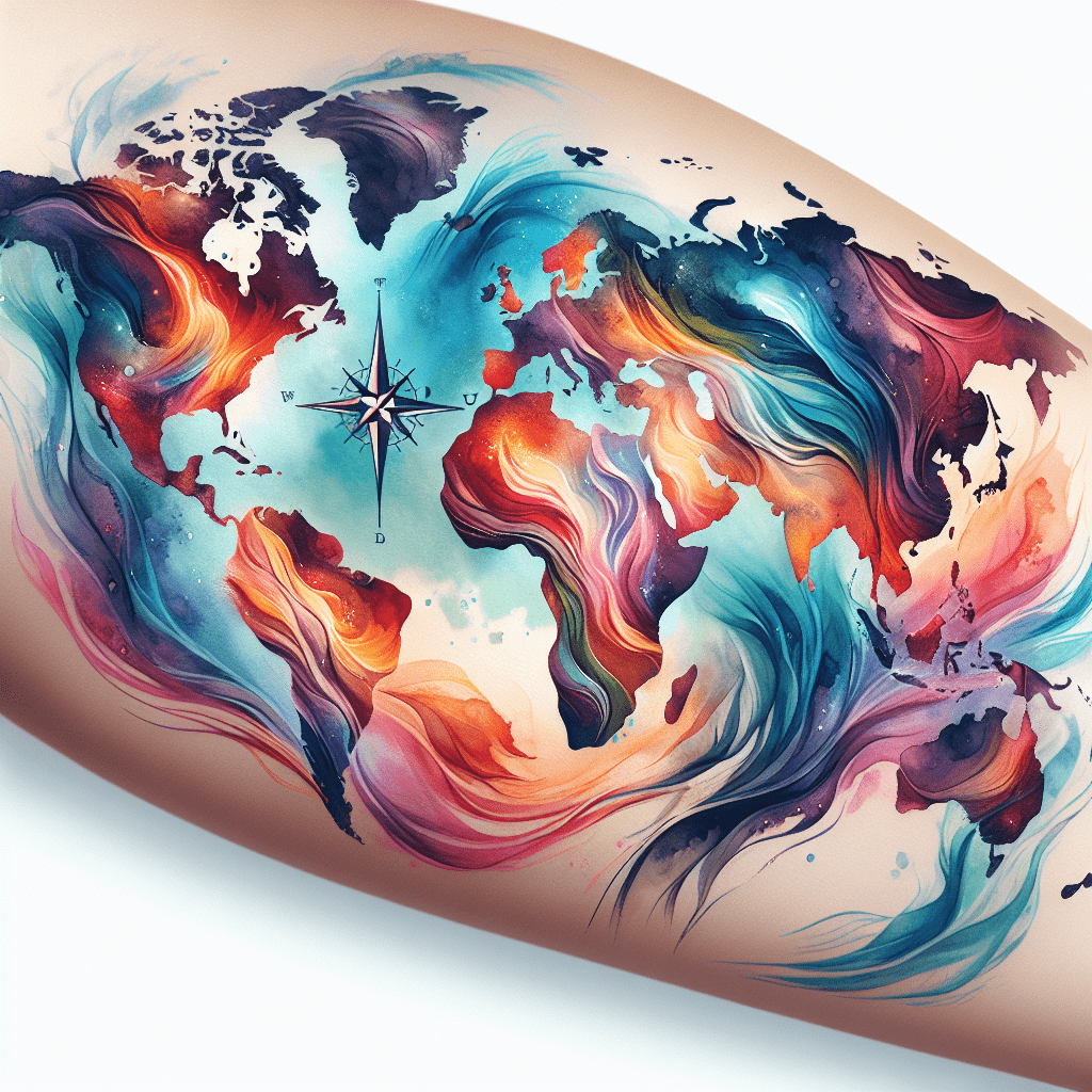 Watercolor World Map Tattoo