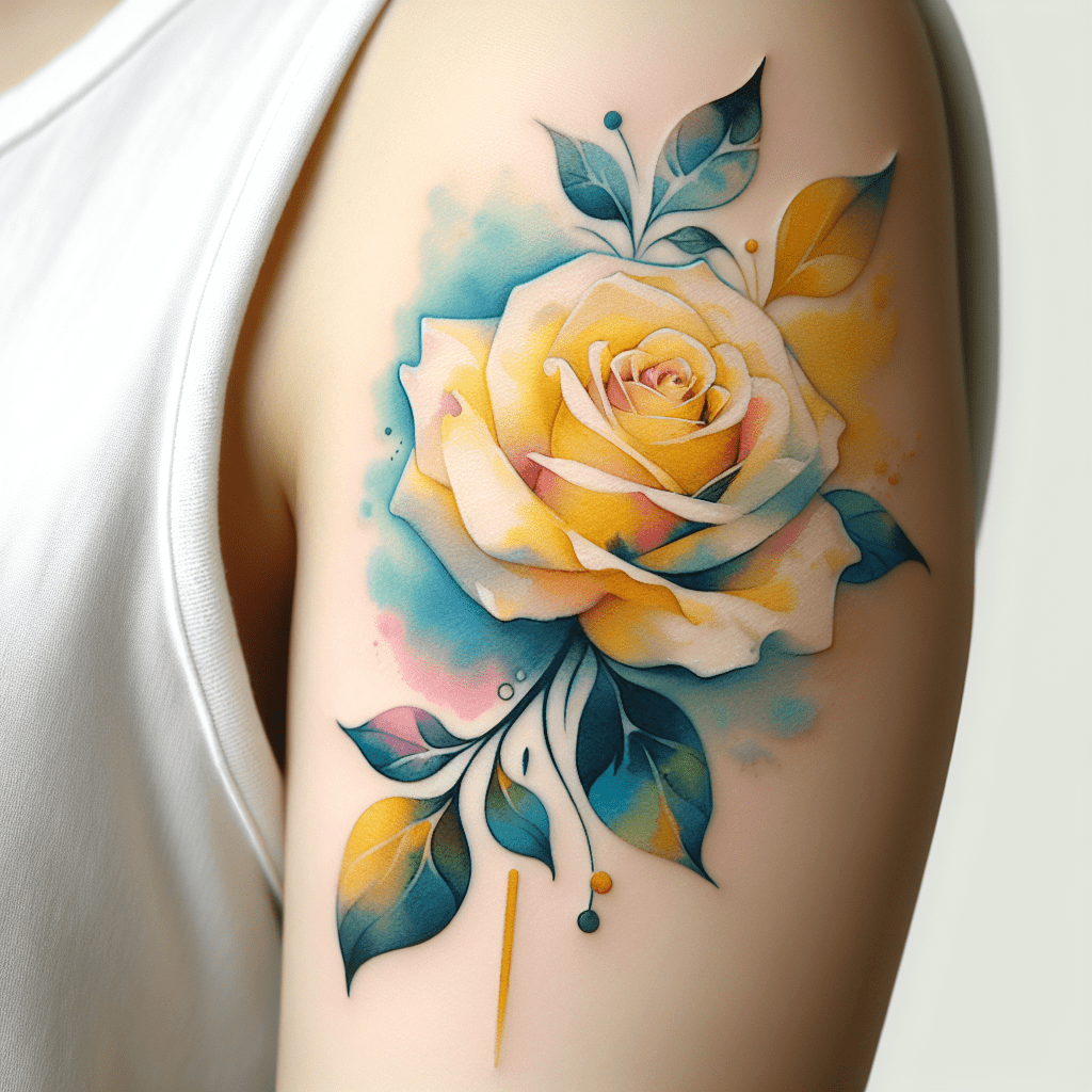 Watercolor Yellow Rose Tattoo