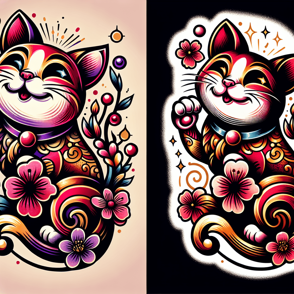 Whimsical Lucky Cat Tattoo