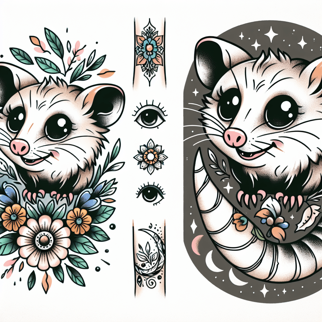 Whimsical Possum Portrait Tattoo