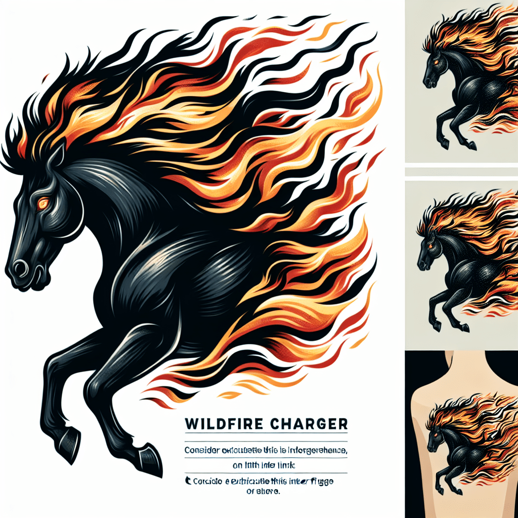 Wildfire Charger Tattoo - A black horse in mid-gallop with its mane and tail flowing like flames