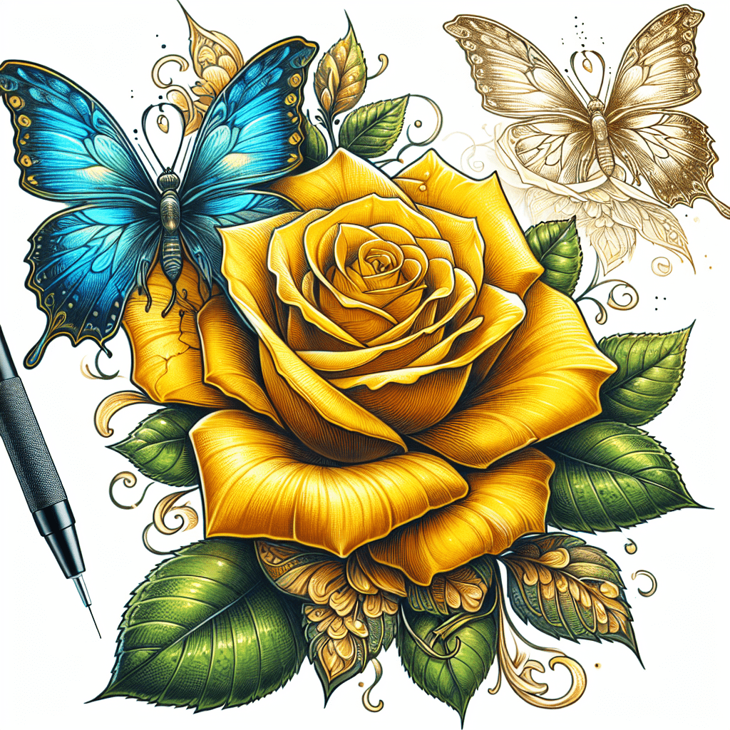 Yellow Rose and Butterfly Tattoo